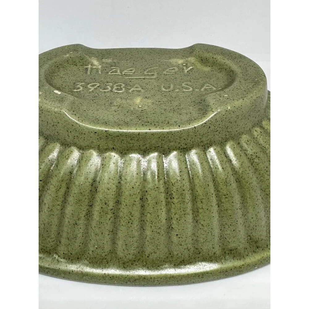 Vintage Haeger Pottery USA 3938-A Green Oval Ribbed Planter Bowl 8